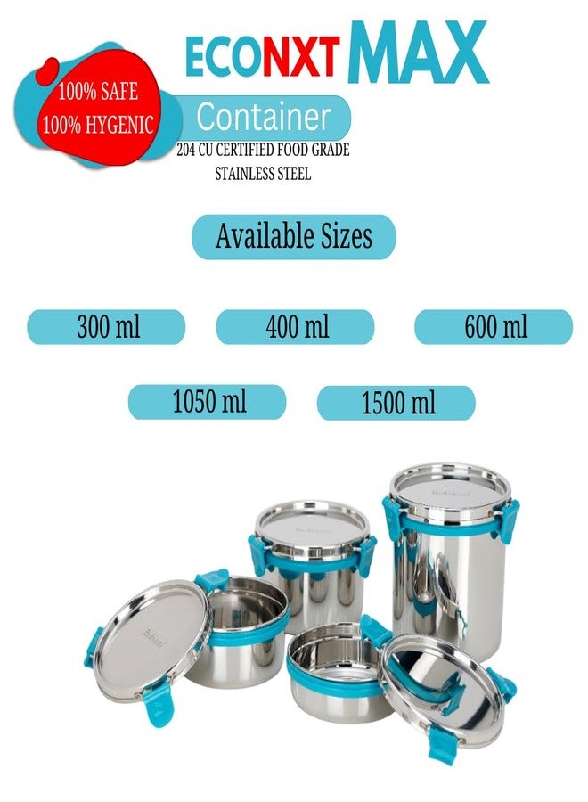 PDDFALCON EcoNxt Max Stainless Steel Lunch Box Set, 100% Leak-Proof Microwave-Safe, BIS Certified, Jindal Seal & Made in India Lunch Box-Sea Green (1050ml) - Image 4